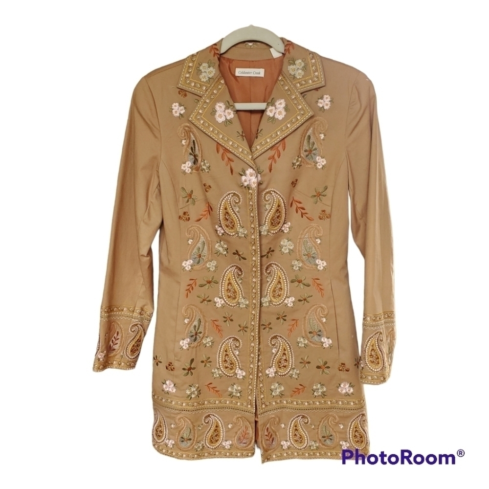 Coldwater Creek Embroidered Jacket Camel background 6